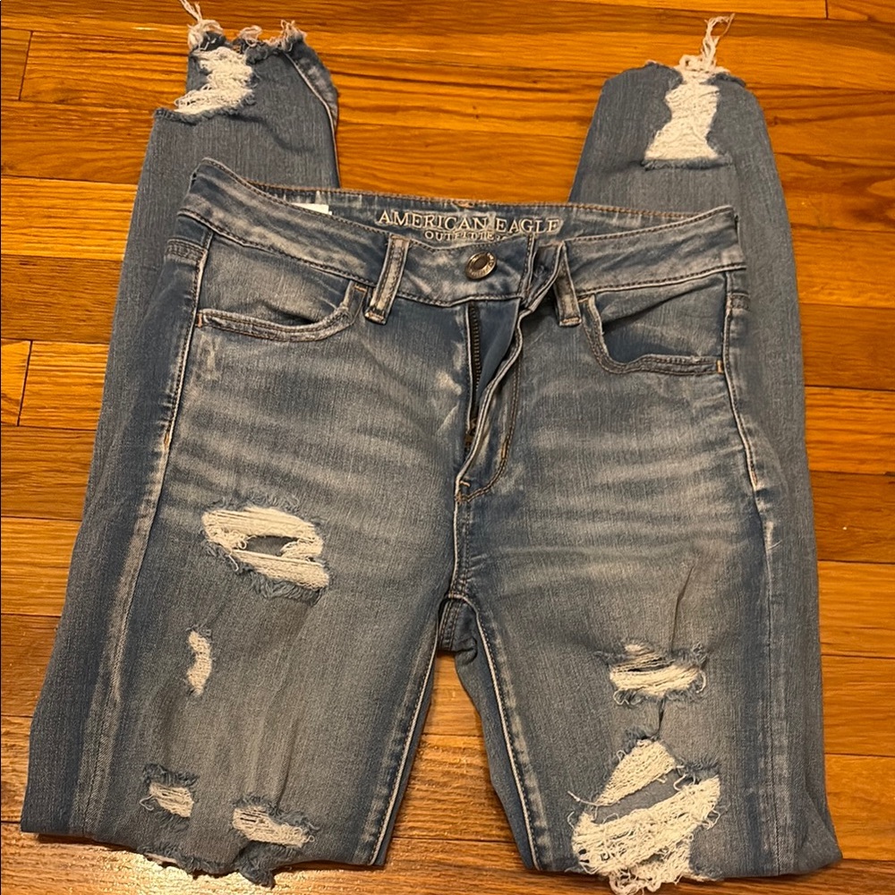 American Eagle Outfitters Blue Distressed Skinny Jeans
